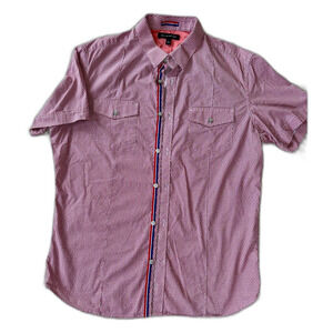 BANANA REPUBLIC SHORT SLEEVE BUTTON DOWN SHIRT RED - Mens Size L